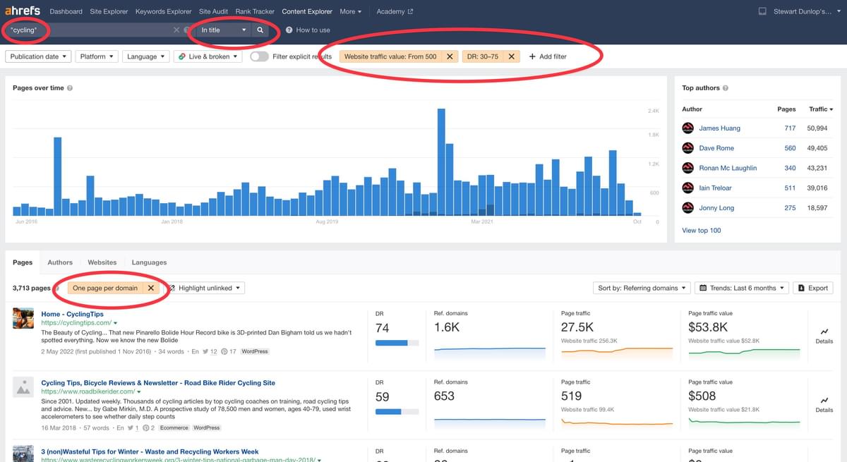 Ahrefs content explorer prospecting