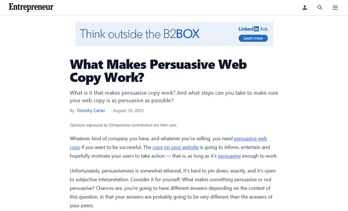 Entrepreneur guest post example