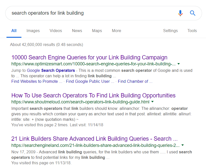 search operators for link building